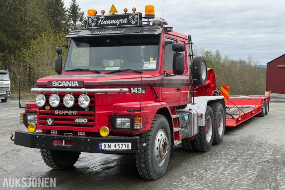 1991 Scania 143E Tungtrekker - med maskintralle - SE VIDEO
